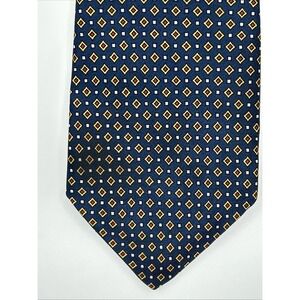John Henry Vintage Men's‎ Tie Navy Blue W Yellow, White, Red Geometric 3.25x58